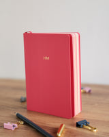 Personalised red mini notebook with gold foil initials