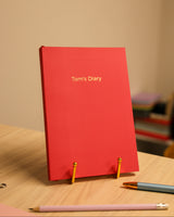 Personalised red A5 lined notebook with gold foil lettering