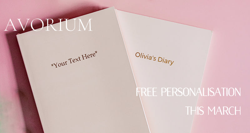 Avorium soft pink notebooks, personalised with names and text. 